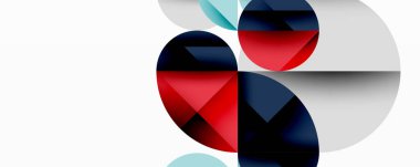 Üst üste binen daireler ve gradyanlarla soyut geometrik çizimler, daire kare üçgen şekilleri arka plan şekilleri keskin açısal kesikler, pürüzsüz gölgeleme ve yapılandırılmış katman bileşimi