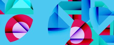 Daireler, yarı daireler, kareler ve yuvarlak üçgenler. Duvar kağıdı, afiş, arkaplan, kart, kitap illüstrasyonu, iniş sayfası için geometrik mozaik mozaik desen soyut arkaplan