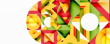 Daireler, yarı daireler, kareler ve yuvarlak üçgenler. Duvar kağıdı, afiş, arkaplan, kart, kitap illüstrasyonu, iniş sayfası için geometrik mozaik mozaik desen soyut arkaplan