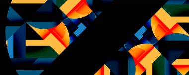 Daireler, yarı daireler, kareler ve yuvarlak üçgenler. Duvar kağıdı, afiş, arkaplan, kart, kitap illüstrasyonu, iniş sayfası için geometrik mozaik mozaik desen soyut arkaplan