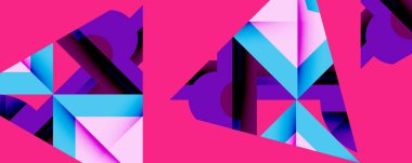 Birleştirilmiş açısal ve eğri şekilli soyut geometrik çizimler, pürüzsüz eğimli dinamik bileşimler ve kalın karşıtlıklar