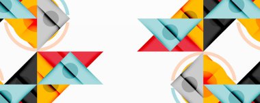 Katmanlı üçgenler, daireler ve gradyanlarla birlikte geometrik soyut tasarım, keskin zıtlıklar ve derinlikle yapılandırılmış bir model oluşturur.