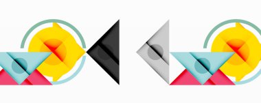 Kesişen üçgenler, daireler ve gradyanlarla soyut geometrik bileşim, derinlik ve kontrastla dinamik bir katman oluşturur.