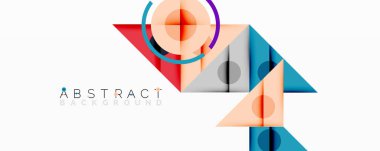 Kesişen üçgenler, daireler ve gradyanlarla soyut geometrik bileşim, derinlik ve kontrastla dinamik bir katman oluşturur.