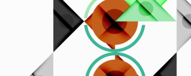 Kesişen üçgenler, daireler ve gradyanlarla soyut geometrik bileşim, derinlik ve kontrastla dinamik bir katman oluşturur.