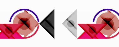Kesişen üçgenler, daireler ve gradyanlarla soyut geometrik bileşim, derinlik ve kontrastla dinamik bir katman oluşturur.