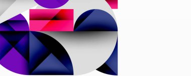 Üst üste binen daireler ve gradyanlarla soyut geometrik çizimler, daire kare üçgen şekilleri arka plan şekilleri keskin açısal kesikler, pürüzsüz gölgeleme ve yapılandırılmış katman bileşimi