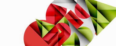 Kesişen daireler, üçgenler, kareler ve keskin açılarla soyut geometrik tasarım gradyan, derinlik ve kontrast içeren katmanlı bir bileşim yaratır.