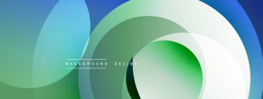 Katmanlı dairesel şekiller canlı renklerde, düzgün geçiş, derinlik efektleri ve modern, fütürist estetiğe sahip, gradyan açısından zengin soyut bir tasarım oluşturur.