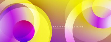 Katmanlı dairesel şekiller canlı renklerde, düzgün geçiş, derinlik efektleri ve modern, fütürist estetiğe sahip, gradyan açısından zengin soyut bir tasarım oluşturur.