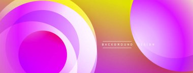 Katmanlı dairesel şekiller canlı renklerde, düzgün geçiş, derinlik efektleri ve modern, fütürist estetiğe sahip, gradyan açısından zengin soyut bir tasarım oluşturur.