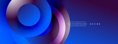 Katmanlı dairesel şekiller canlı renklerde, düzgün geçiş, derinlik efektleri ve modern, fütürist estetiğe sahip, gradyan açısından zengin soyut bir tasarım oluşturur.