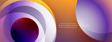 Katmanlı dairesel şekiller canlı renklerde, düzgün geçiş, derinlik efektleri ve modern, fütürist estetiğe sahip, gradyan açısından zengin soyut bir tasarım oluşturur.