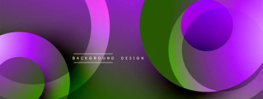 Katmanlı dairesel şekiller canlı renklerde, düzgün geçiş, derinlik efektleri ve modern, fütürist estetiğe sahip, gradyan açısından zengin soyut bir tasarım oluşturur.