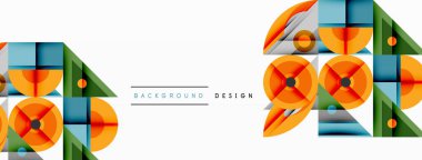 Kesişen şekiller, daireler, üçgenler ve gradyanlar ile geometrik soyut bileşim, canlı renkleri ve dinamik karşıtlıkları harmanlayarak modern, geleceksel bir görsel tasarım yaratmak için