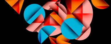 Çemberler ve üçgenlerin kesiştiği soyut geometrik desen. Yüksek kontrastlı kompozisyon derinlik yaratır ve dinamik, modern estetik