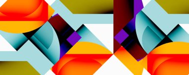 Birbirine kenetlenmiş dairesel ve açısal şekillerle soyut geometrik bileşim, pürüzsüz gradyanlar ve beyaz arkaplan üzerinde keskin karşıtlıklar