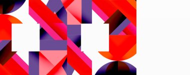 Daireler, yarı daireler, kareler ve yuvarlak üçgenler. Duvar kağıdı, afiş, arkaplan, kart, kitap illüstrasyonu, iniş sayfası için geometrik mozaik mozaik desen soyut arkaplan