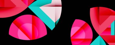 Birbirine kenetlenmiş dairesel ve açısal şekillerle soyut geometrik bileşim, pürüzsüz gradyanlar ve beyaz arkaplan üzerinde keskin karşıtlıklar