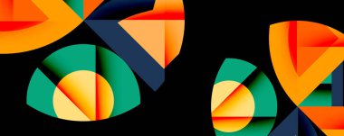 Daireler, yarı daireler, kareler ve yuvarlak üçgenler. Duvar kağıdı, afiş, arkaplan, kart, kitap illüstrasyonu, iniş sayfası için geometrik mozaik mozaik desen soyut arkaplan