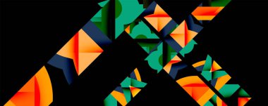 Daireler, yarı daireler, kareler ve yuvarlak üçgenler. Duvar kağıdı, afiş, arkaplan, kart, kitap illüstrasyonu, iniş sayfası için geometrik mozaik mozaik desen soyut arkaplan