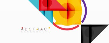 Üst üste binen üçgenler, daireler ve gradyanlarla soyut geometrik bileşim, merkezi dairesel dizayn ve metin