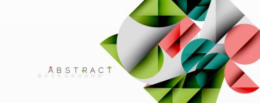 Kesişen daireler, üçgenler, kareler ve keskin açılarla soyut geometrik tasarım gradyan, derinlik ve kontrast içeren katmanlı bir bileşim yaratır.