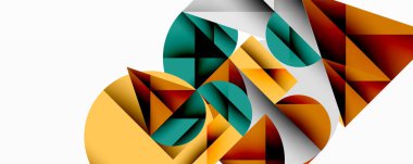 Katmanlı daireler ve açısal segmentlerle modern soyut kompozisyon gradyan, şeffaflık efektleri ve yapılandırılmış geometrik düzen içerir.