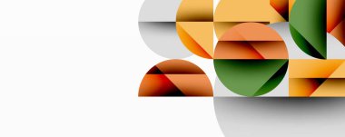 Katmanlı daireler ve açısal segmentlerle modern soyut kompozisyon gradyan, şeffaflık efektleri ve yapılandırılmış geometrik düzen içerir.