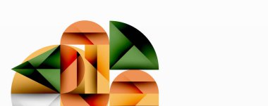 Katmanlı daireler ve açısal segmentlerle modern soyut kompozisyon gradyan, şeffaflık efektleri ve yapılandırılmış geometrik düzen içerir.