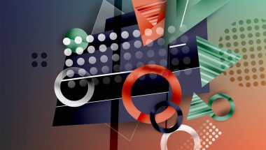 Soyut arkaplan - üst üste binen daireler, dikdörtgenler, ve yüksek eğimli üçgenler. Yarı saydam şekiller derinlik ve denge yaratır