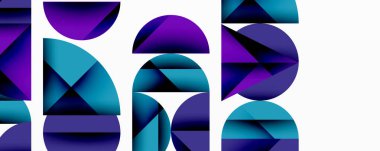 Çemberler ve üçgenlerin kesiştiği soyut geometrik desen. Yüksek kontrastlı kompozisyon derinlik yaratır ve dinamik, modern estetik