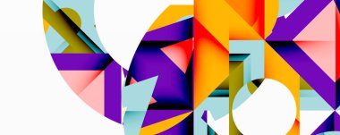 Birbirine kenetlenmiş dairesel ve açısal şekillerle soyut geometrik bileşim, pürüzsüz gradyanlar ve beyaz arkaplan üzerinde keskin karşıtlıklar