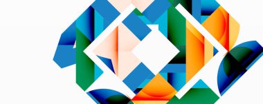 Birbirine kenetlenmiş dairesel ve açısal şekillerle soyut geometrik bileşim, pürüzsüz gradyanlar ve beyaz arkaplan üzerinde keskin karşıtlıklar