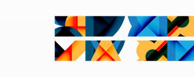 Daireler, yarı daireler, kareler ve yuvarlak üçgenler. Duvar kağıdı, afiş, arkaplan, kart, kitap illüstrasyonu, iniş sayfası için geometrik mozaik mozaik desen soyut arkaplan