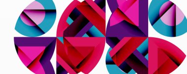 Birbirine kenetlenmiş dairesel ve açısal şekillerle soyut geometrik bileşim, pürüzsüz gradyanlar ve beyaz arkaplan üzerinde keskin karşıtlıklar