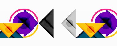 Kesişen üçgenler, daireler ve gradyanlarla soyut geometrik bileşim, derinlik ve kontrastla dinamik bir katman oluşturur.