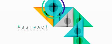 Katmanlı üçgenler, daireler ve gradyanlarla birlikte geometrik soyut tasarım, keskin zıtlıklar ve derinlikle yapılandırılmış bir model oluşturur.