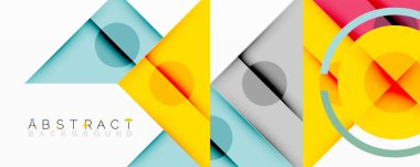 Kesişen üçgenler, daireler ve gradyanlarla soyut geometrik bileşim, derinlik ve kontrastla dinamik bir katman oluşturur.