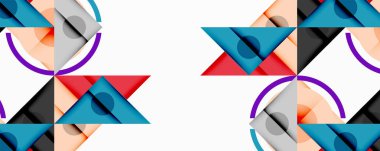 Kesişen üçgenler, daireler ve gradyanlarla soyut geometrik bileşim, derinlik ve kontrastla dinamik bir katman oluşturur.