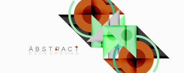 Kesişen üçgenler, daireler ve gradyanlarla soyut geometrik bileşim, derinlik ve kontrastla dinamik bir katman oluşturur.