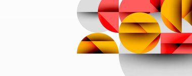 Katmanlı daireler ve açısal segmentlerle modern soyut kompozisyon gradyan, şeffaflık efektleri ve yapılandırılmış geometrik düzen içerir.