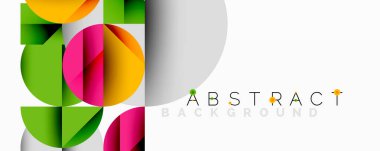 Kesişen daireler, üçgenler, kareler ve keskin açılarla soyut geometrik tasarım gradyan, derinlik ve kontrast içeren katmanlı bir bileşim yaratır.