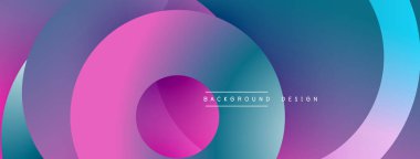 Katmanlı dairesel şekiller canlı renklerde, düzgün geçiş, derinlik efektleri ve modern, fütürist estetiğe sahip, gradyan açısından zengin soyut bir tasarım oluşturur.