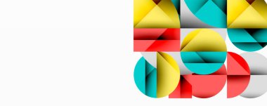 Üst üste binen daireler ve gradyanlarla soyut geometrik çizimler, daire kare üçgen şekilleri arka plan şekilleri keskin açısal kesikler, pürüzsüz gölgeleme ve yapılandırılmış katman bileşimi