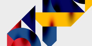 Dinamik geometrik bir kompozisyonda daireler, çizgiler ve üçgenler içeren modern soyut bir arkaplan. Tarz, teknoloji veya yaratıcı temalı tasarımlar için mükemmel.