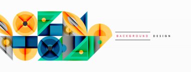 Kesişen şekiller, daireler, üçgenler ve gradyanlar ile geometrik soyut bileşim, canlı renkleri ve dinamik karşıtlıkları harmanlayarak modern, geleceksel bir görsel tasarım yaratmak için