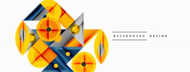 Kesişen şekiller, daireler, üçgenler ve gradyanlar ile geometrik soyut bileşim, canlı renkleri ve dinamik karşıtlıkları harmanlayarak modern, geleceksel bir görsel tasarım yaratmak için