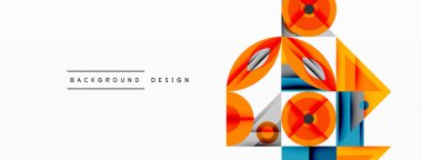 Kesişen şekiller, daireler, üçgenler ve gradyanlar ile geometrik soyut bileşim, canlı renkleri ve dinamik karşıtlıkları harmanlayarak modern, geleceksel bir görsel tasarım yaratmak için