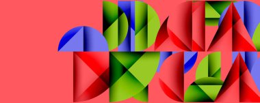 Çemberler ve üçgenlerin kesiştiği soyut geometrik desen. Yüksek kontrastlı kompozisyon derinlik yaratır ve dinamik, modern estetik